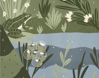 Frog Lifecycle Pond Print: Amphibian Nursery Wall Art, Nature Illustration