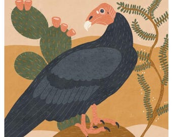 Turkey Vulture Desert Illustration: Southwest Bird Art Print