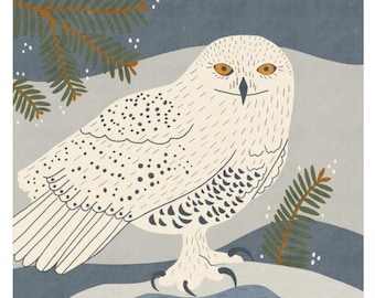 Snowy Owl Art Print: Arctic Winter Bird Illustration