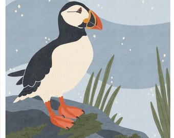 Atlantic Puffin Print: Coastal Bird Illustration for Nursery Decor