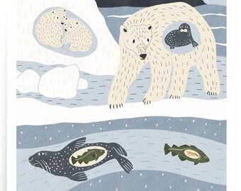 Arctic Ecosystem Print: Polar Bear, Fish, Zooplankton - Nature Science Wall Art