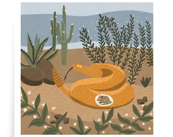 Rattlesnake Desert Print – Folk Art Animal Illustration – Nature Wall Art