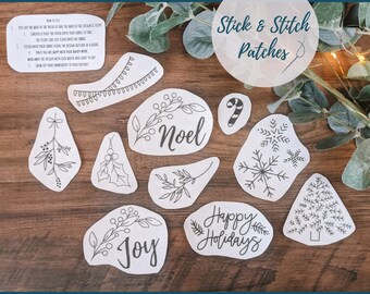 Festive Stick & Stitch Patches (pack of 10) | Embroidery Pattern | Christmas Embroidery | Embroidery Kit | DIY Crafts | Embroidery Design