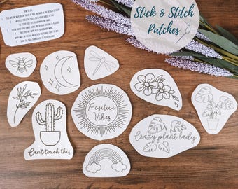 Stick & Stitch Patches (pack of 10) | Embroidery Pattern | Embroidery Kit | DIY Crafts | Embroidery Design