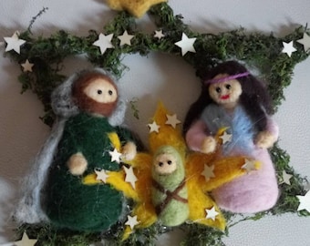 Needle felting nativity scene, Christian decoration, Xmas decoration, wool decoration.