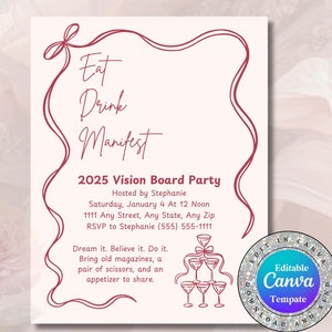 Vision board party invitation canva template