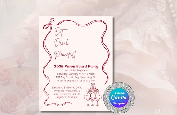 Vision Board Party Flyer Vision Board Printables Vision Board Party Vision Board Party Invite New Year 2025