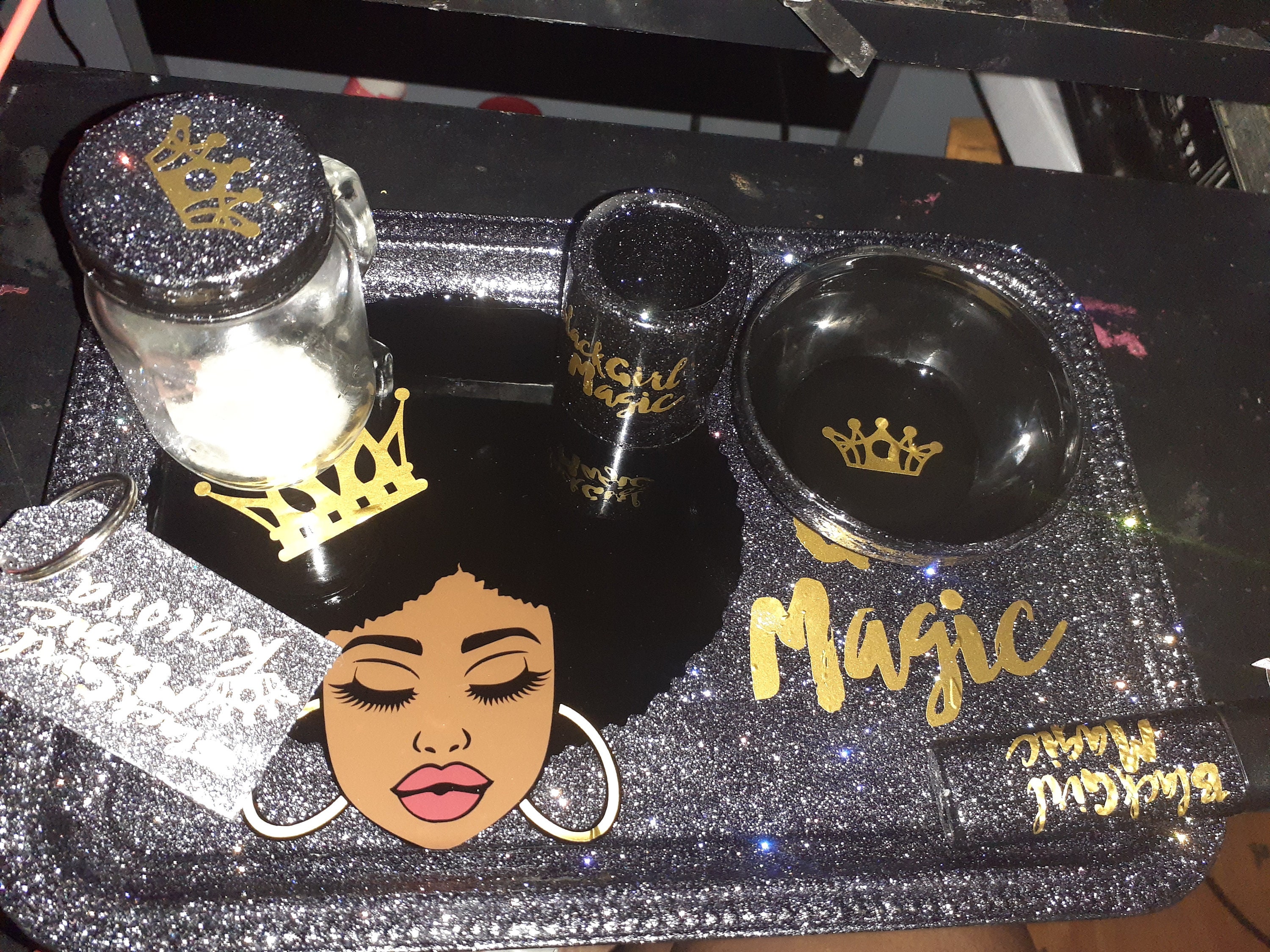Pretty Girl Rolling Tray Set/black Girl Magic Rolling Tray Set