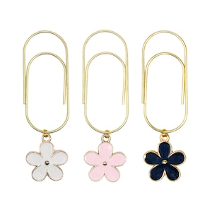 Set of Floral Gold Planner Paperclips Jumbo Size - Paper Clip - Page Marker - Flowers - Black White Pink - Luxury Planner Accessories Set