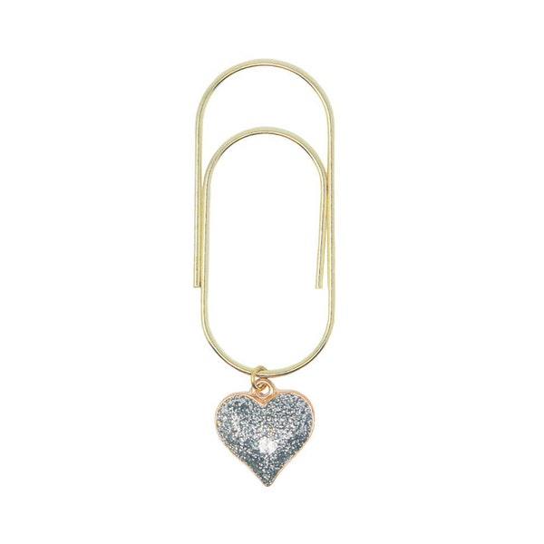 Silver Glitter Heart Gold Planner Paperclip Jumbo Size Paper Clip - Planner Gift Idea Luxury Accessories - Valentine's Day - Galentine's Day