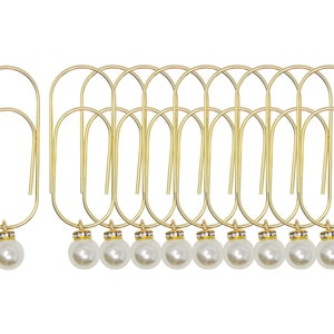 Set of 10 White Pearl Gold Planner Paperclips Jumbo Size - Big Paper Clip - Page Marker - Luxury Planner Accessories Set