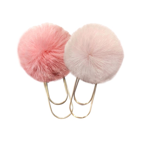 Set of 2 Pink Pompom Gold Planner Paperclips Jumbo Wide - Pink Planner - Paper Clip - Pom Pom Wide Clip - Luxury Planner Accessories Set