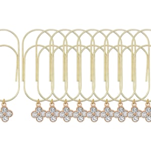 Set of 10 Crystal Clover Gold Planner Paperclips Jumbo Size - Wide Big Paper Clip - Page Marker - Luxury Planner Accessories Set