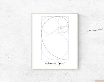 Fibonacci Spiral Wall Art Printable, Fibonacci Spiral Poster, Mathematics, Math, Digital Print PDF and JPEG (JPG), Digital Download