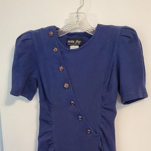 Vintage 90s Petite Jazz Women&#39;s Royal Blue Button-up Sheath Dress Size 6