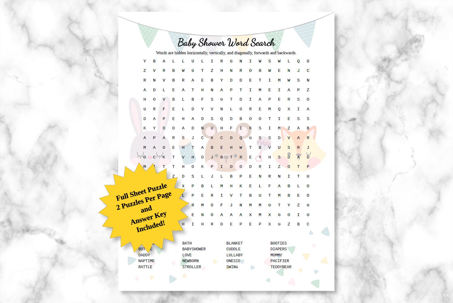 Baby Shower Word Search Printable Baby Shower Game Baby Etsy