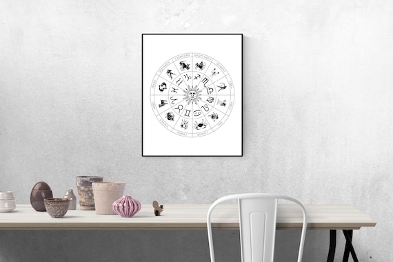 Zodiac Wheel Wall Art Printable, Zodiac Wheel Poster, Astrology, Star Signs, Digital Print PDF and JPEG (JPG), Digital Download