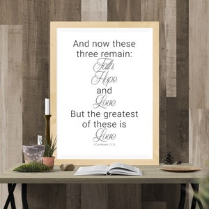Faith Hope and Love Bible Verse Printable Wall Art, 1 Corinthians 13:13 ...