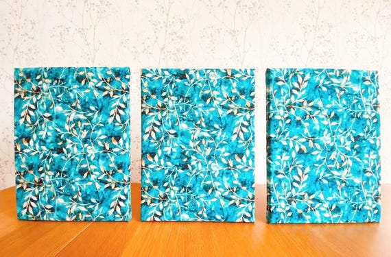Handmade Decorative Fabric Canvas Boards – Teal & White Leaf Design