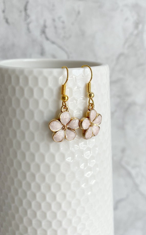 Gold Plated Enamel Flower Earrings