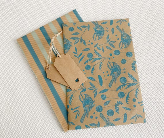 Blue Bird & Striped Craft Gift Wrap Set