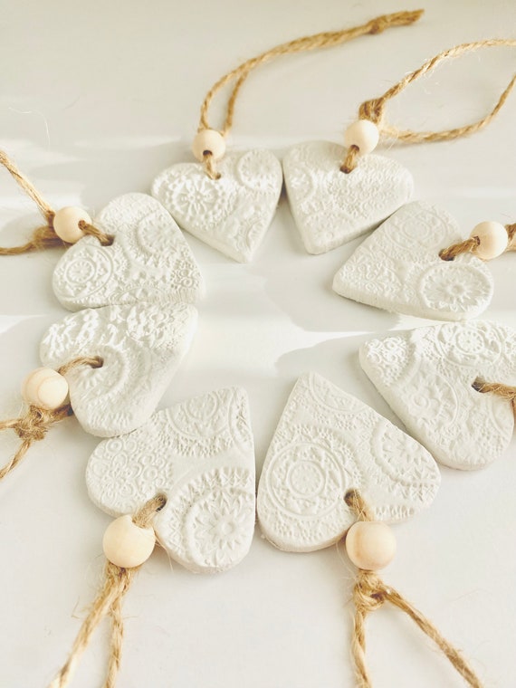 8 clay heart tags
