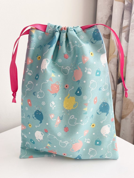 Fabric Drawstring Bag~ Tea Party