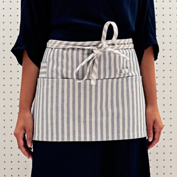 Waist Apron with Pockets - Striped - Cute Half Apron for Men and Women