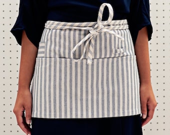 Waist Apron with Pockets - Striped - Cute Half Apron for Men and Women