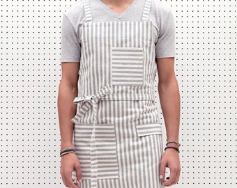 Cross back apron - Striped - Great Gift for Baker, Chef apron - Cooking Apron for Women and Men