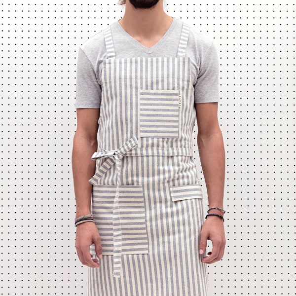 Cross back apron - Striped - Great Gift for Baker, Chef apron - Cooking Apron for Women and Men