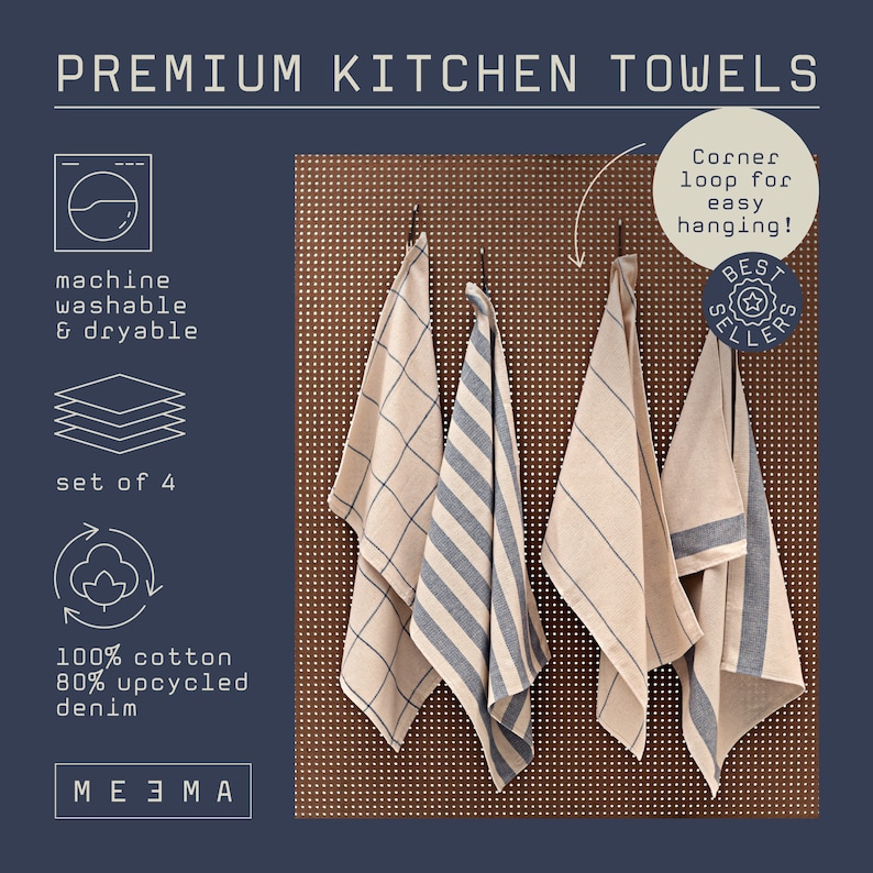 Set of 4 farmhouse kitchen towels, rustic design, durable cotton fabric, absorbent and lint-free, ideal for drying dishes and hands, charming home decor accent, perfect for farmhouse-style kitchens