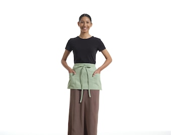 Waist Apron with Pockets - Cute Half Apron for Men and Women - 50% Recycled Cotton