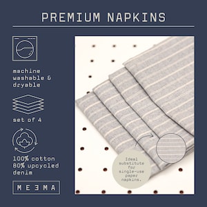 Set of 4 cloth napkins, eco-friendly linen blend, reusable table linens for dining, handmade fabric napkins striped, sustainable kitchen accessories, washable napkins for home decor.