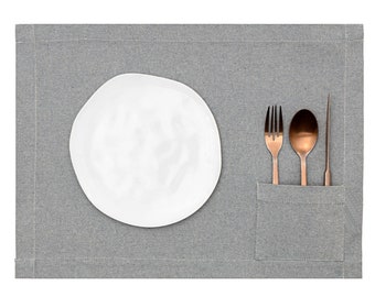 Cloth Placemats with Pockets, Set of 4 - Blue - Washable Rectangular Table Placemats 14" x 19"