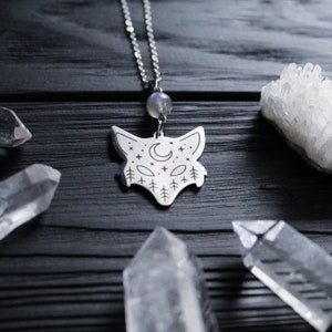 Stainless necklace Moon Fox Necklace Fox Jewelry   Witchcraft necklace Wiccan Jewelry Animal Lover wild animal necklace