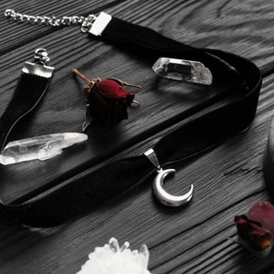 Black velvet choker Moon Choker Goth Choker Witchy necklace  Pagan jewelry Wicca Witch