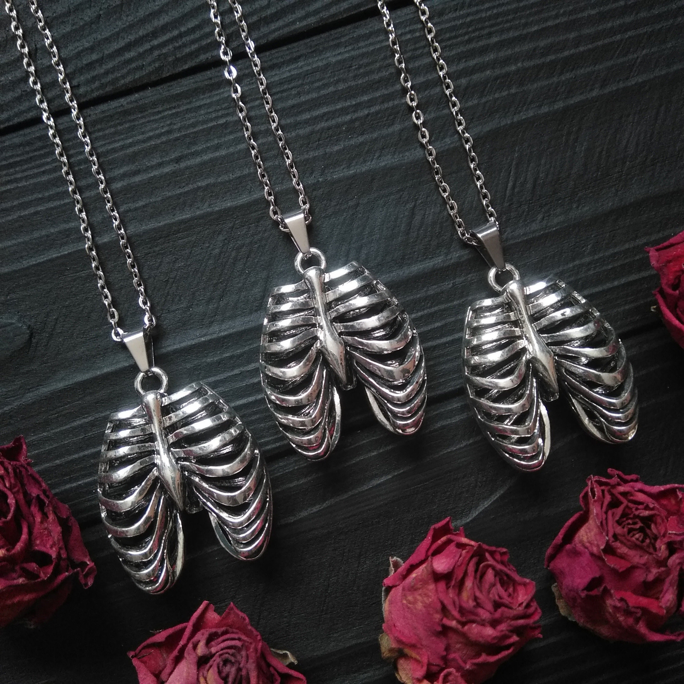 Anatomical Rib Cage Necklace Gothic Jewelry Skeleton Pendant Etsy