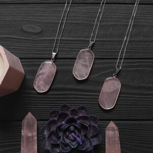 Rose Quartz Necklace  Crystal Point Pendant gemstone jewelry witch necklace gothic necklace Healing Crystal Rose Quartz Pendant Pink Stone