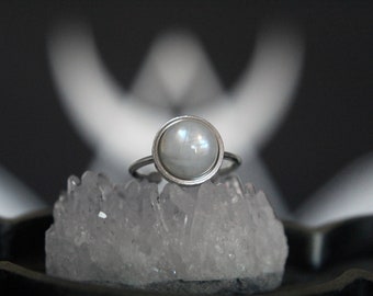 Minimalist Stainless Steel Moonstone Ring - US Size 8