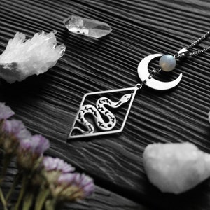 Collar de serpiente y luna: joyería de serpiente de acero inoxidable con labradorita