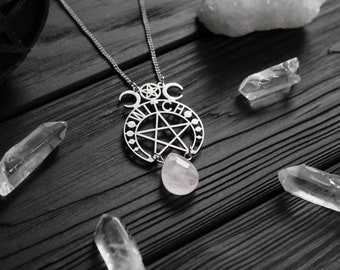 Stainless steel Pentacle necklace Pentagram Witch Triple Moon pendant witchcraft wiccan jewelry pagan jewelry gothic Halloween pendant