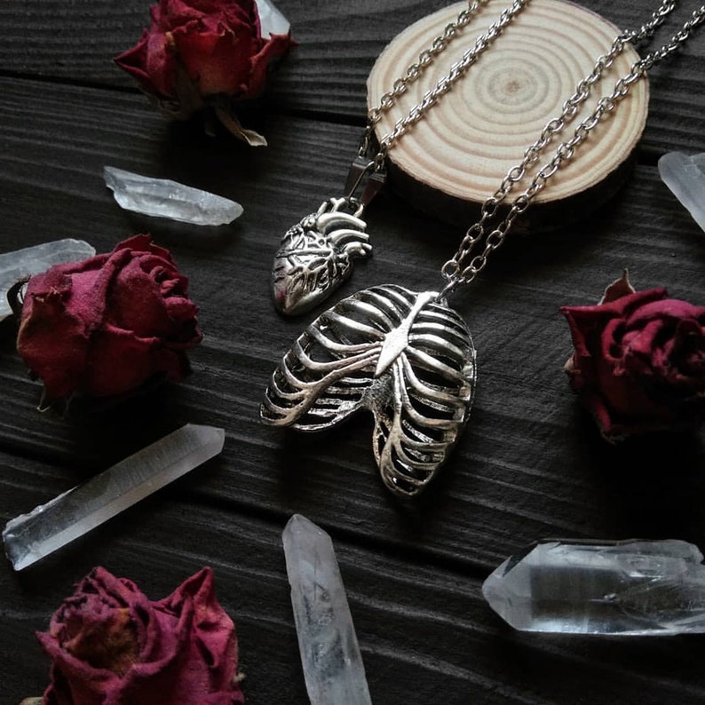Anatomical Rib Cage Necklace Gothic Jewelry Skeleton Pendant Etsy