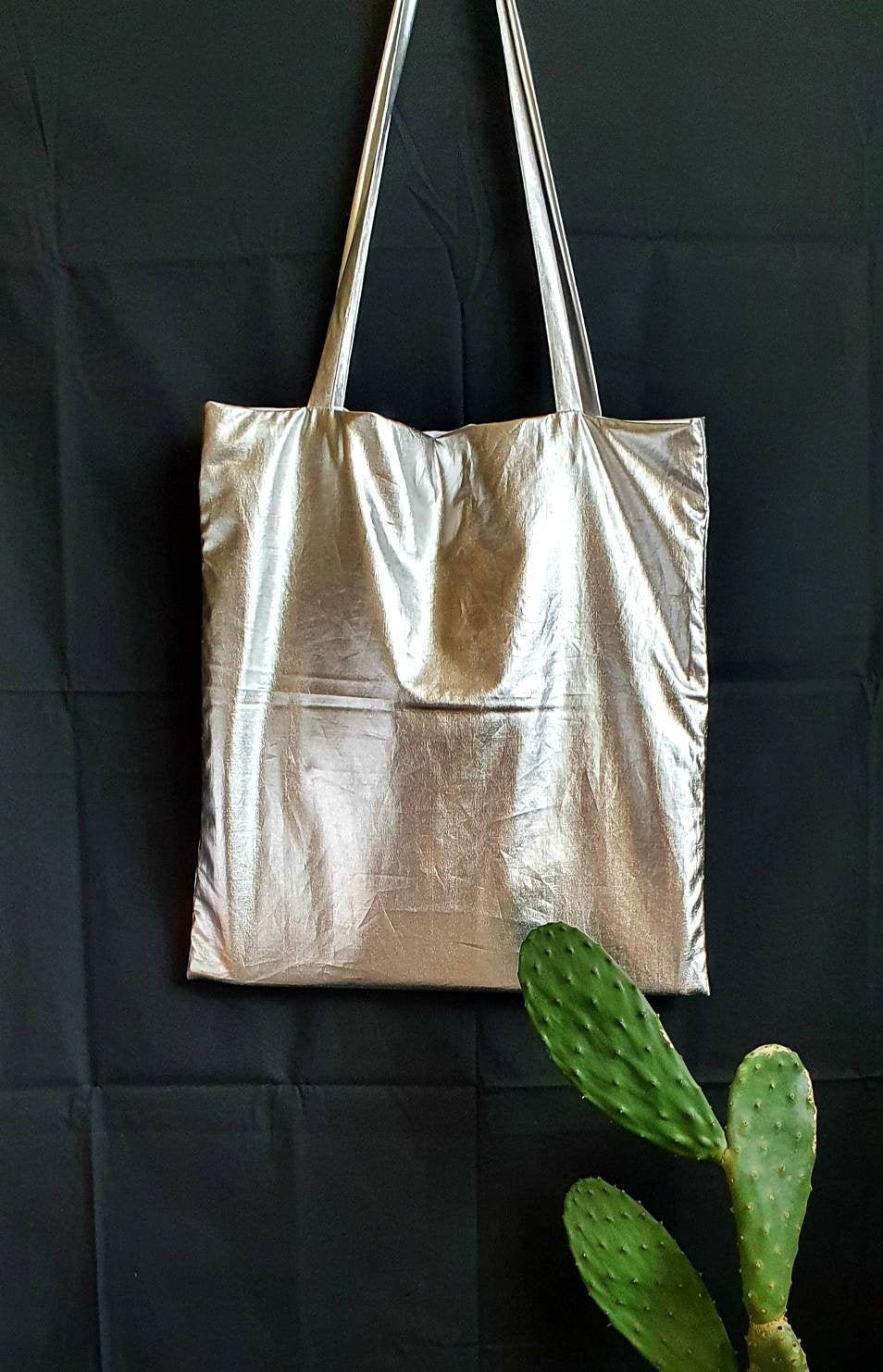 Silver Mirror Tote Bag Metallic Shopper Beach Bag Laptop -  Norway