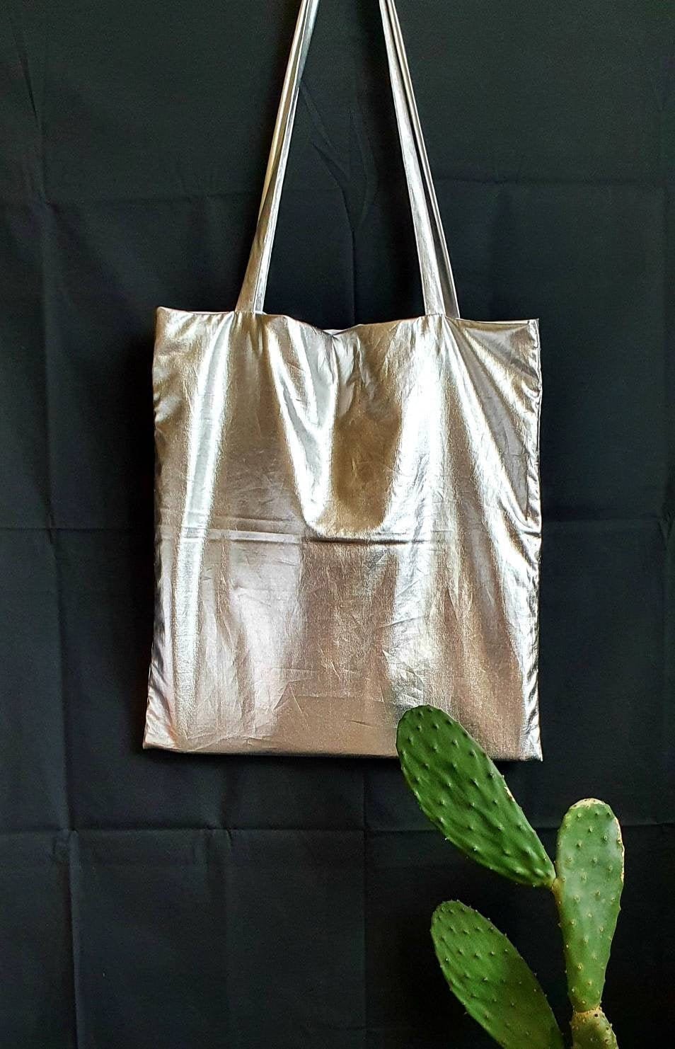 Pill Box Bag in Silver Mirror Embossed Vegan Leather