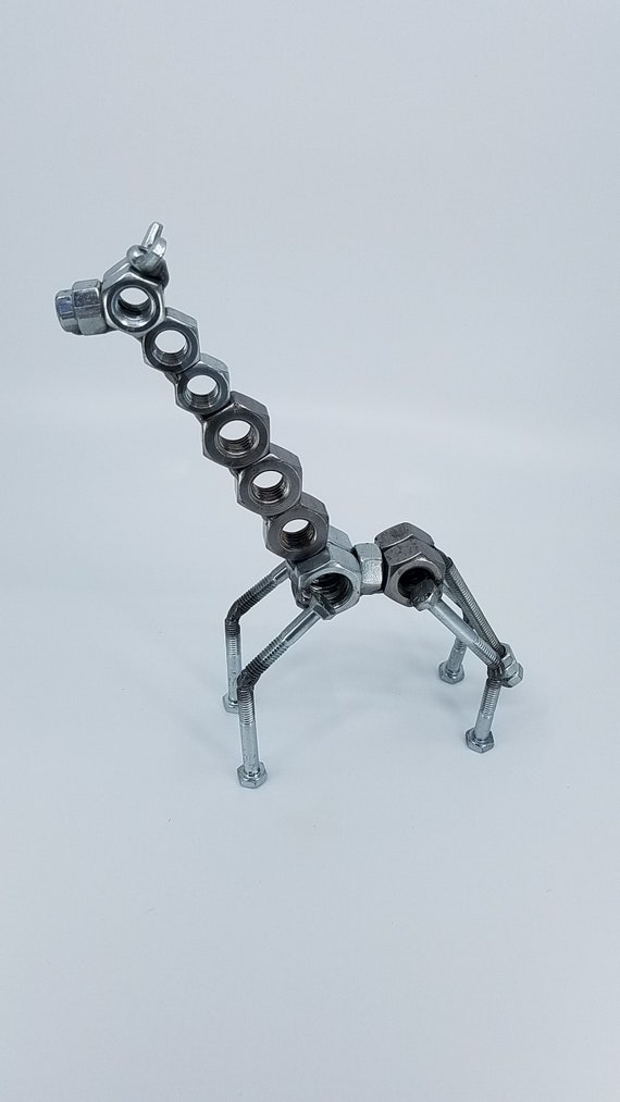 Scrap Metal Art, Steel Giraffe Figurine Welded From Nuts And Bolts