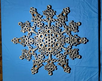 Metal Snowflake made from nuts and bolts XL