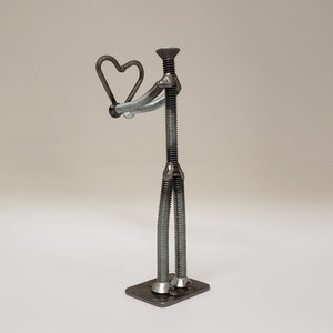 Welded nuts and bolts style figure holding heart image 4