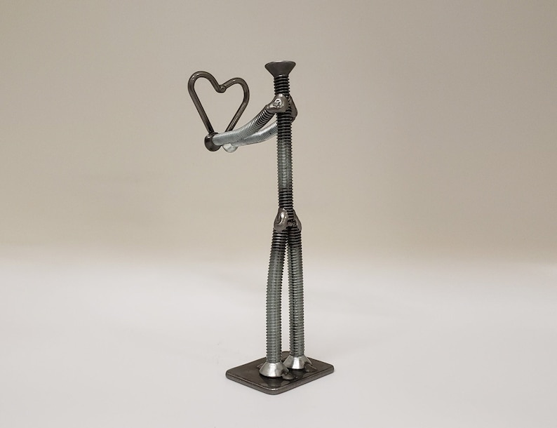 Welded nuts and bolts style figure holding heart image 4
