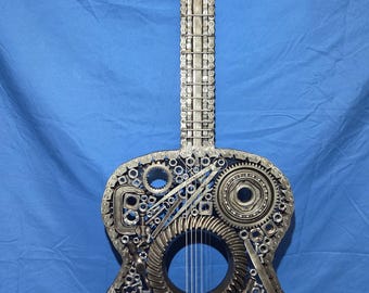 Metal Art Guitar Sculpture: Steampunk Style Gears & Tools